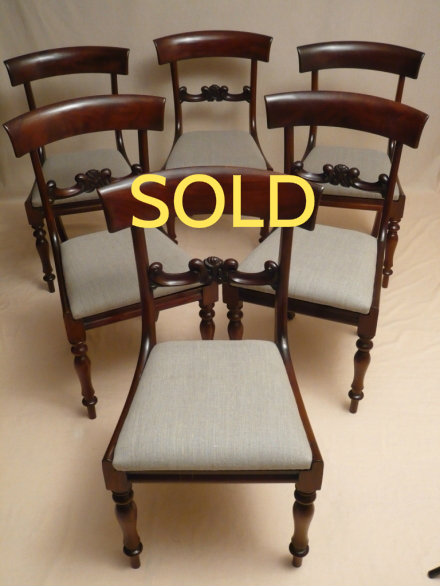 SOLD --- ANTIQUE - A SET OF 6 MAHOGANY CHAIRS 1835-45 PERIOD --- SOLD