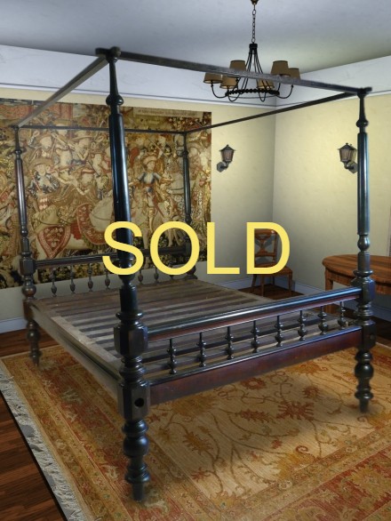 SOLD --- ANTIQUE - COLONIAL FOUR POSTER PAGODA TOP BED --- SOLD
