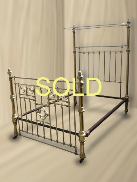 SOLD --- ANTIQUE - VICTORIAN HALF TESTER BRASS DOUBLE BED 7 FEET HIGH --- SOLD