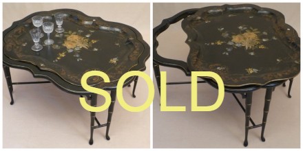 SOLD --- ANTIQUE - A VICTORIAN PAPIER MACHE TRAY ON STAND-COFFEE TABLE --- SOLD
