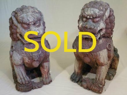 SOLD --- ANTIQUE - PAIR OF BUDDHISTIC LIONS --- SOLD
