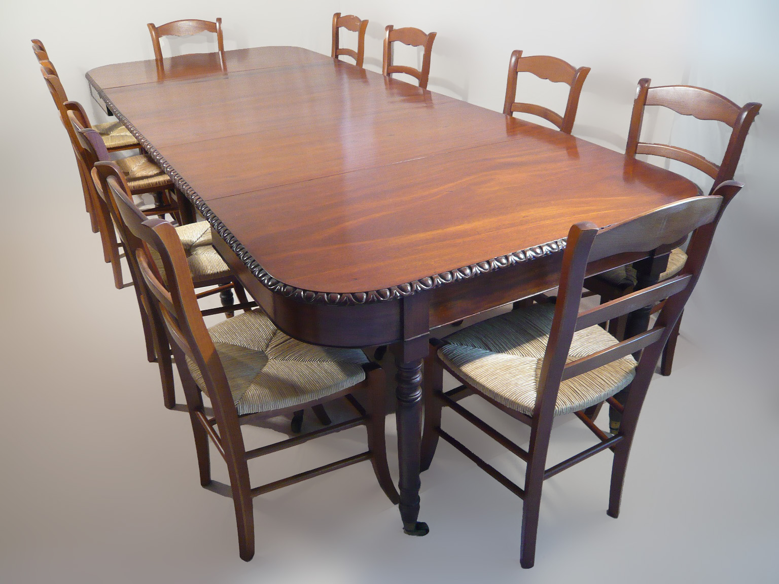 ANTIQUE - GEORGE III DINING TABLE AND A SET OF 10 CHAIRS - SUITE
