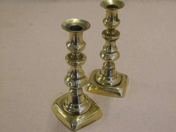 ANTIQUE - PAIR OF EARLY VICTORIAN BRASS CANDLESTICKS